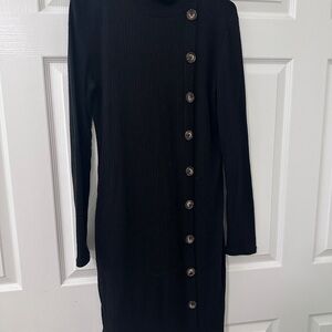 SHEIN Black Long Sleeve Button Dress